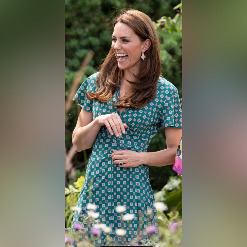 Sandro printed flowing midi dress. ASO Duchess Kate.